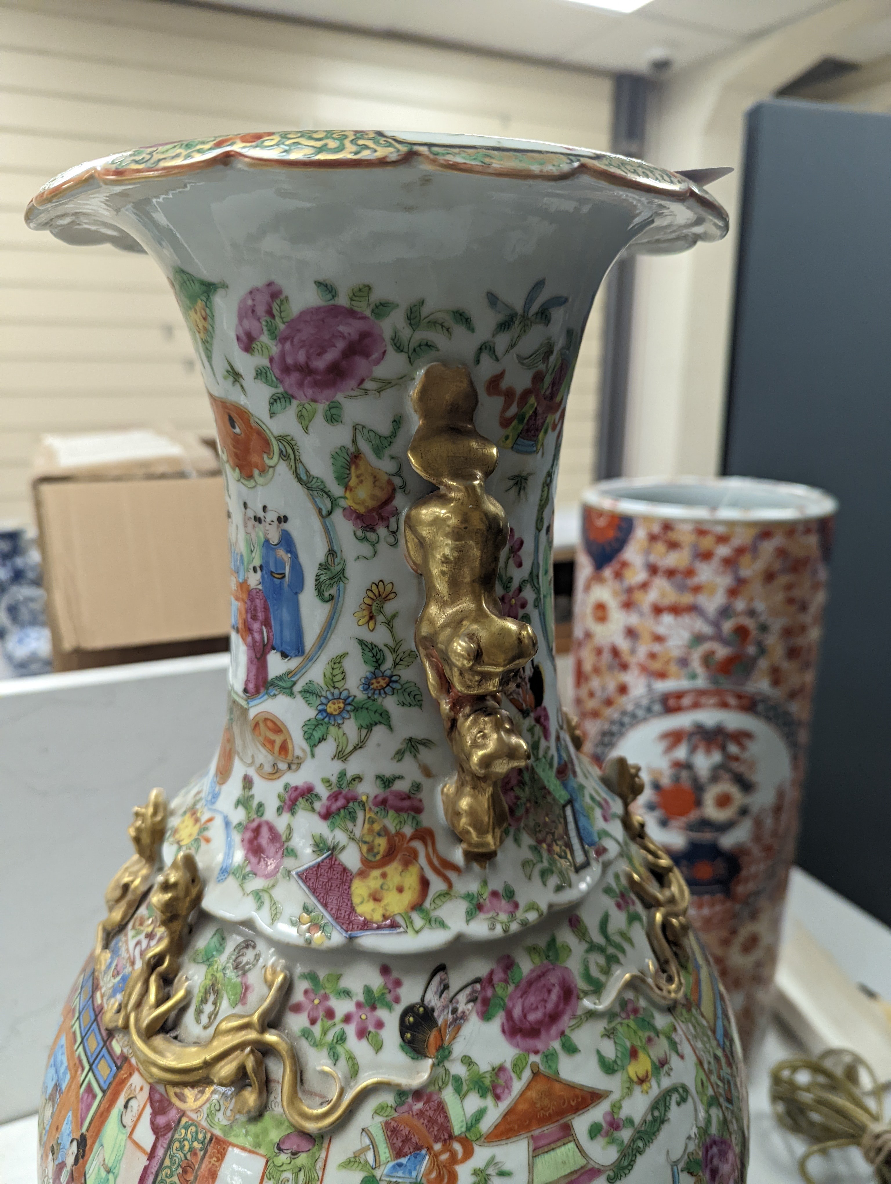 A large Chinese Canton decorated famille rose vase, 19th century, 59cm